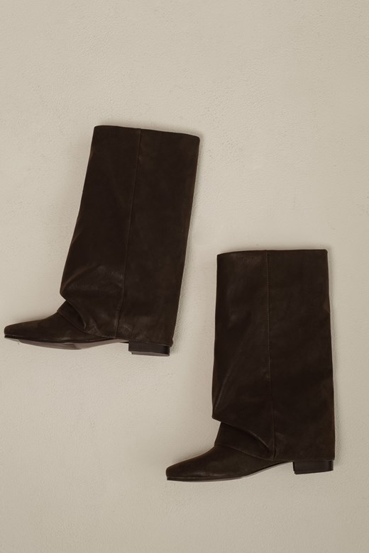 復古咖皮革襪筒靴