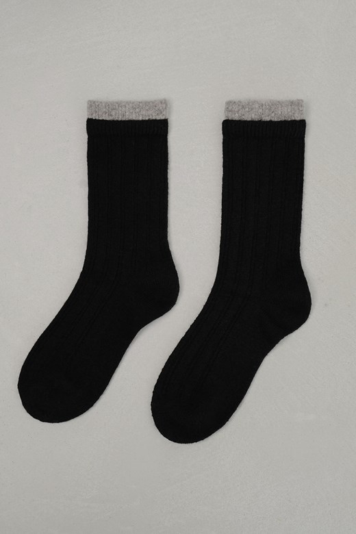 撞色拼接羊毛中筒襪