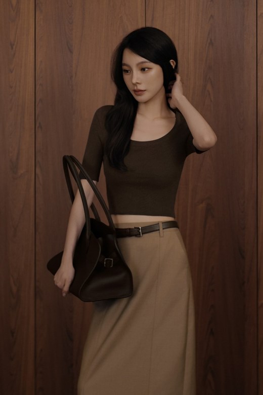 U領五分袖針織上衣