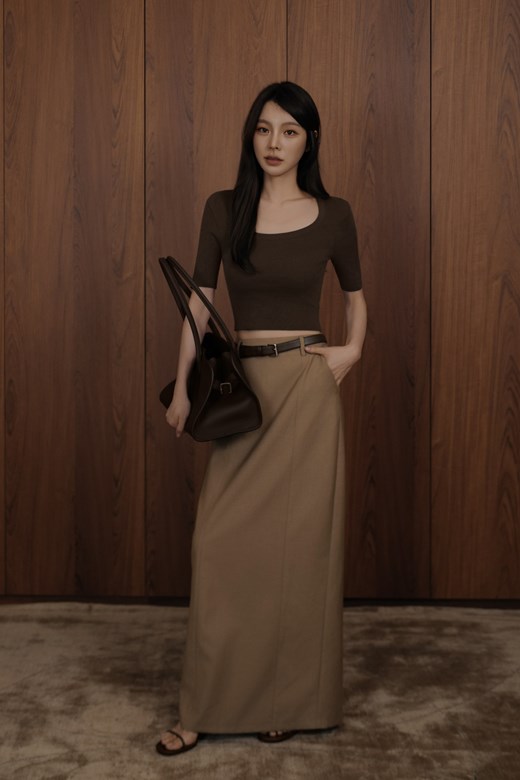 U領五分袖針織上衣