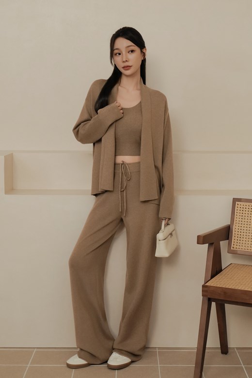 細針羊毛翻領開衫外套