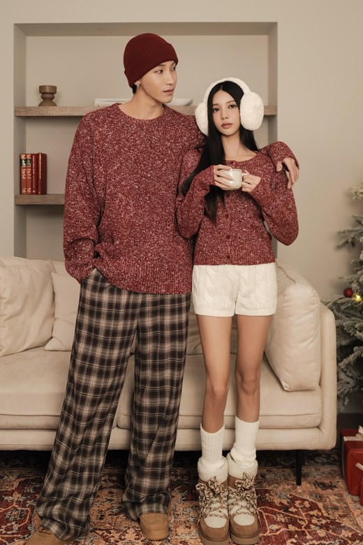 混色針織開釦外套