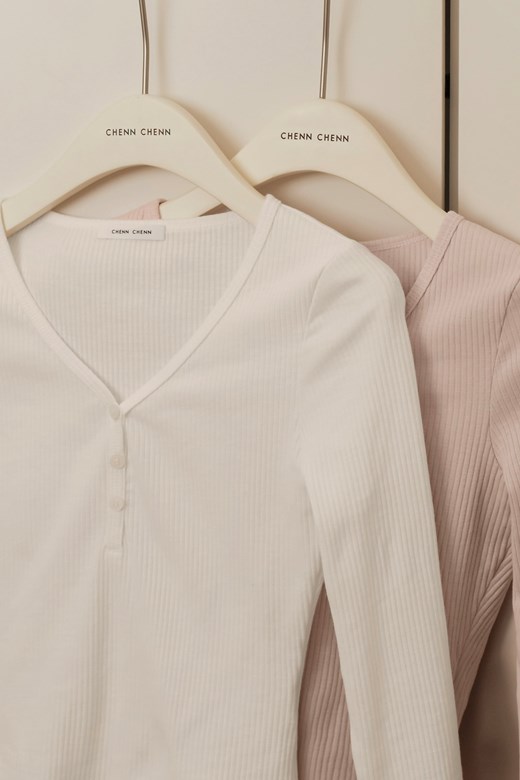 V領坑條長袖上衣