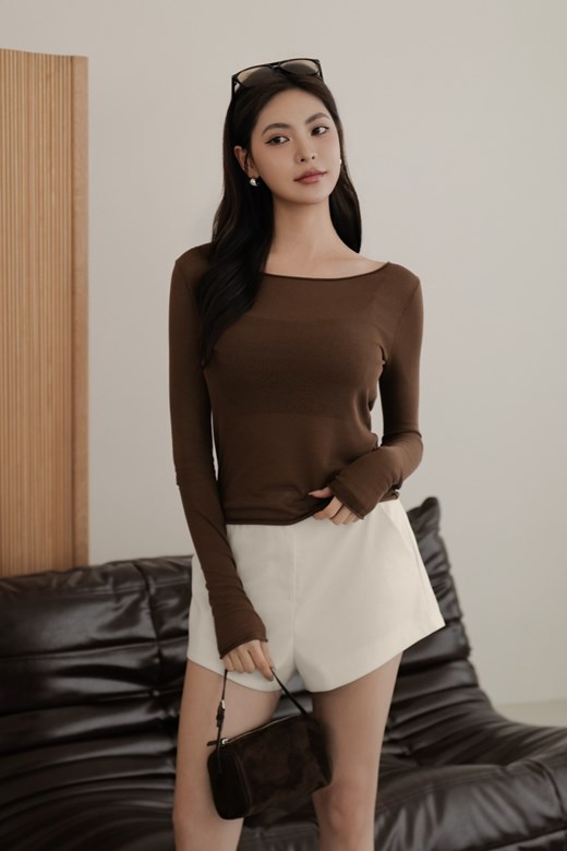 微透肌針織長袖上衣