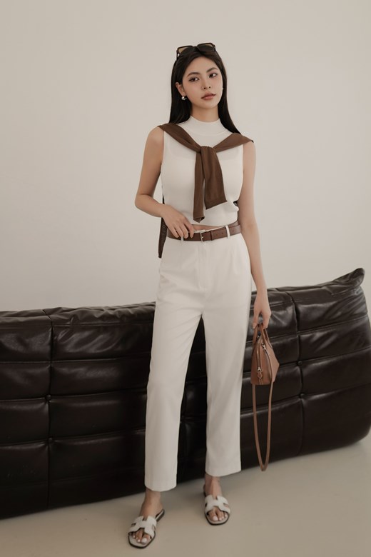 壓線西裝九分白褲