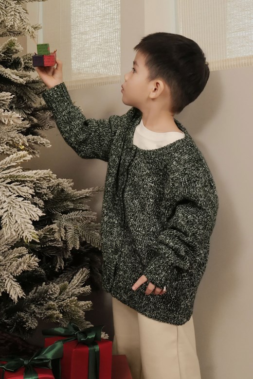 混色針織開釦外套(KID)