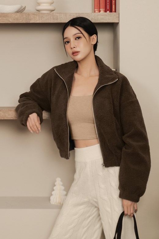 羊羔毛短版拉鍊外套