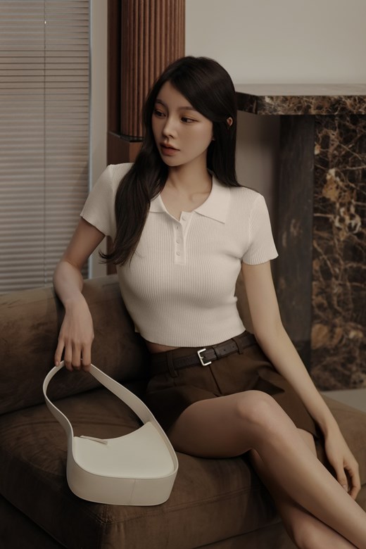 翻領針織短袖上衣