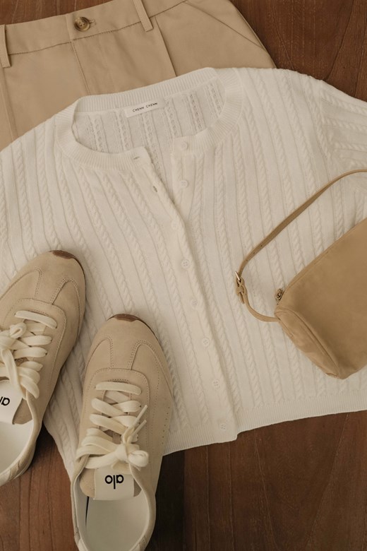 圓領麻花排釦開衫