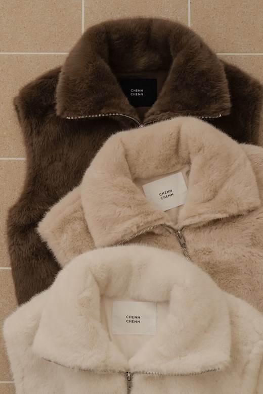 仿貂毛翻領背心外套