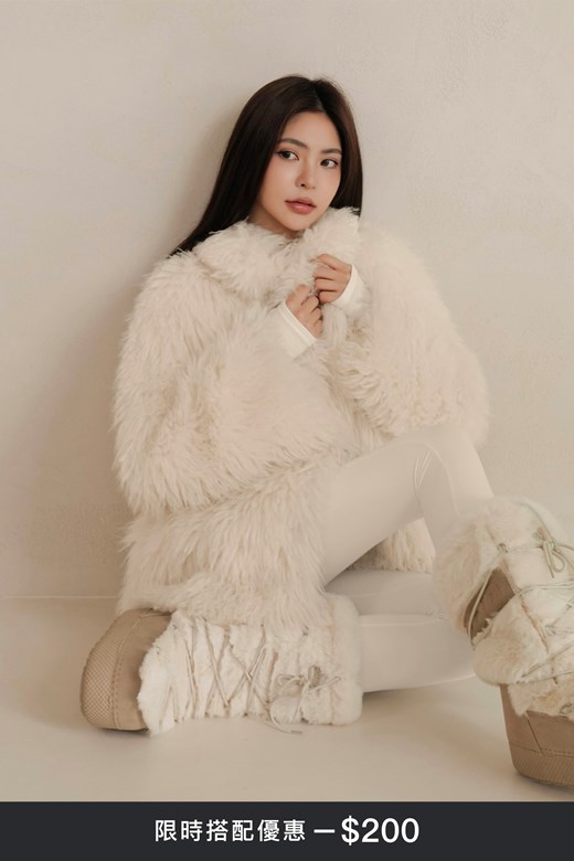 大翻領毛毛開釦外套