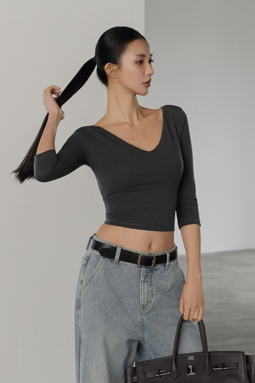 棉質V領七分袖BRATOP