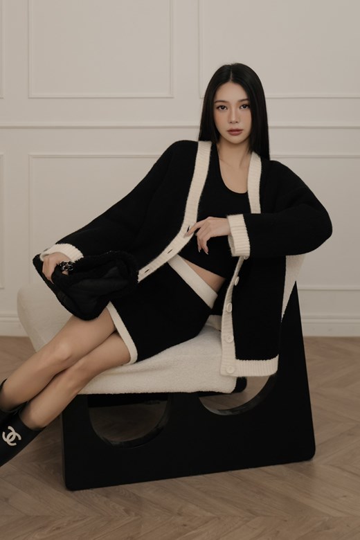 撞色開釦針織外套