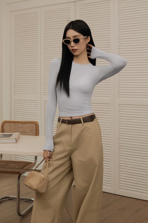 圓領加長袖彈力透肌打底衣