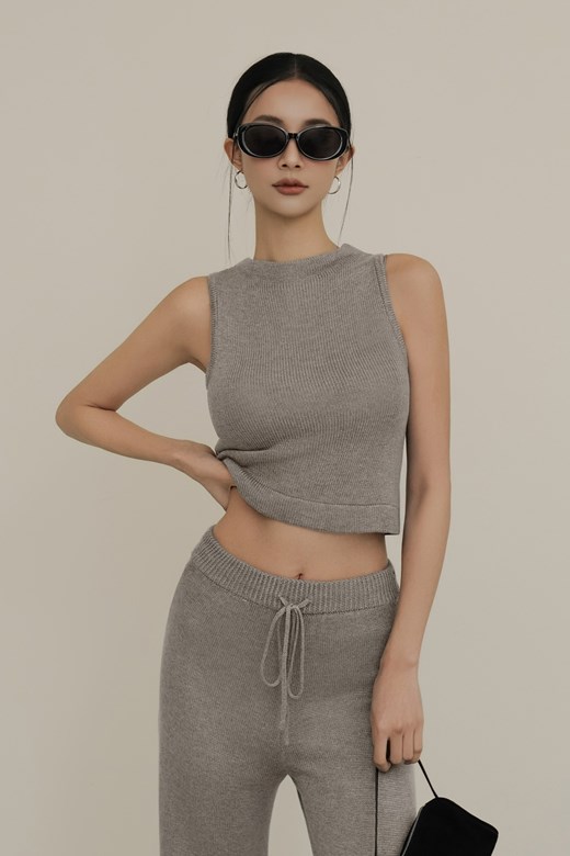 絲光針織微高領削肩背心