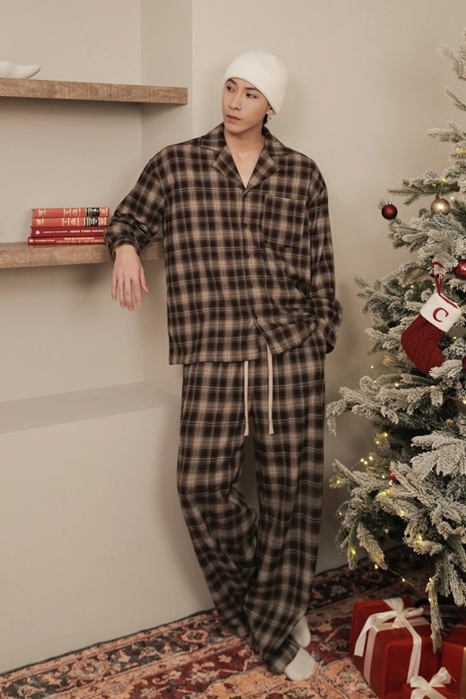 居家格紋長褲套裝(UNISEX)