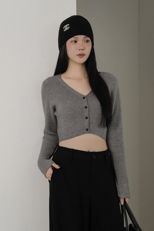 V領撞色釦針織開衫