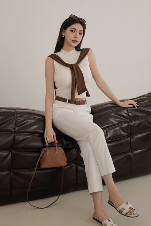 微高領粗針織彈力背心