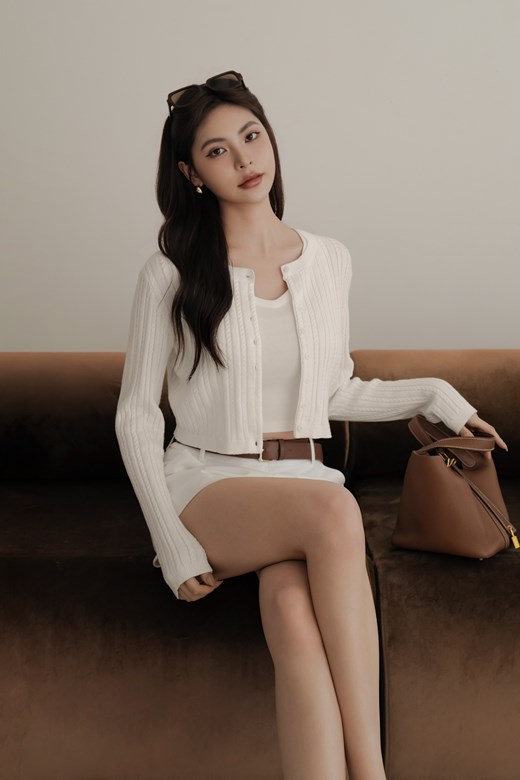 圓領麻花排釦開衫