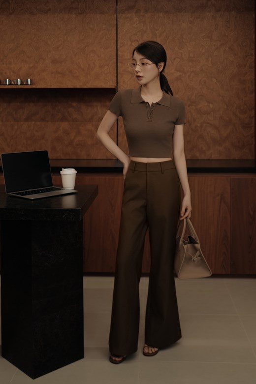 高腰壓線西裝長褲