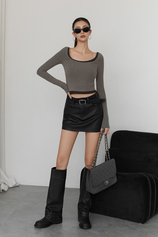 水洗A字皮短褲裙