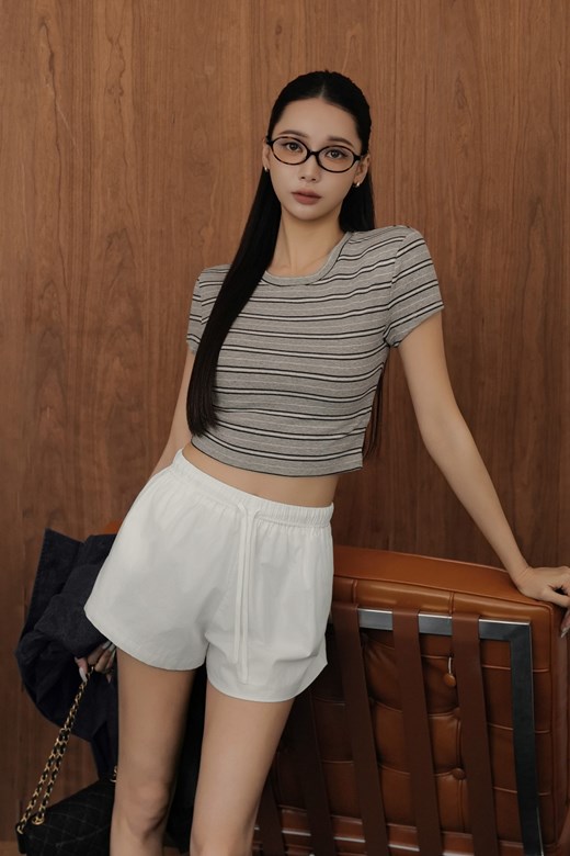 圓領條紋棉質短TEE