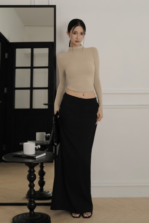 後開岔斜紋西裝長裙