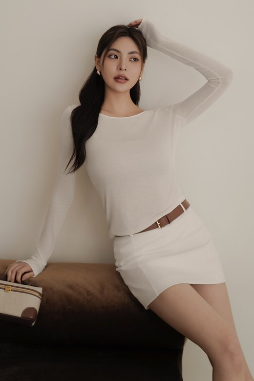 微透肌針織長袖上衣