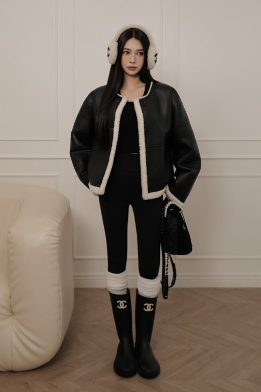 2WAY皮革羊羔毛外套