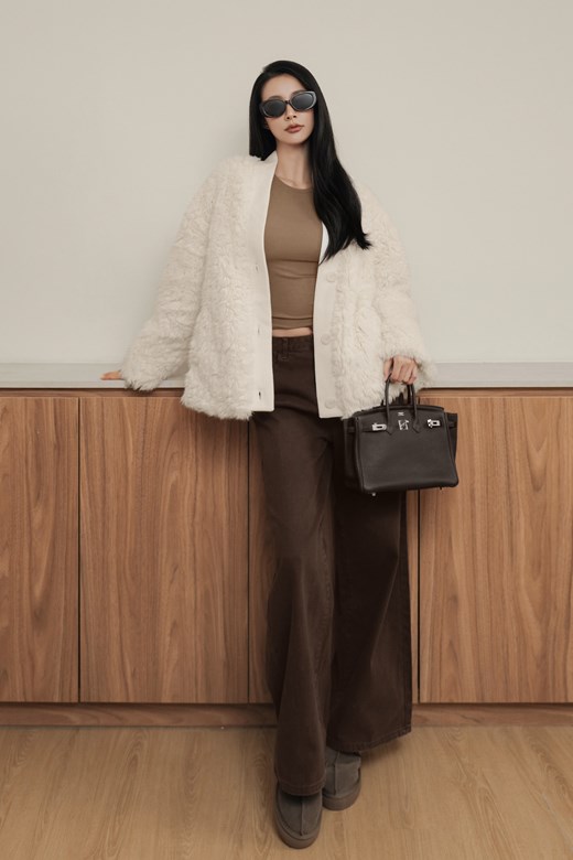 針織拼接毛毛開釦外套