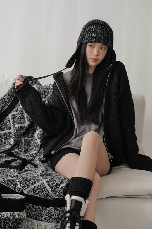 粗針拉鍊連帽寬鬆外套