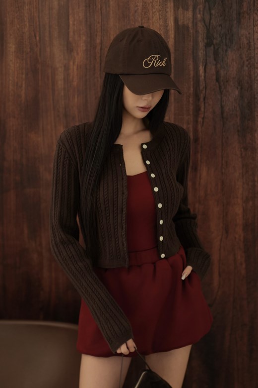 圓領麻花排釦開衫