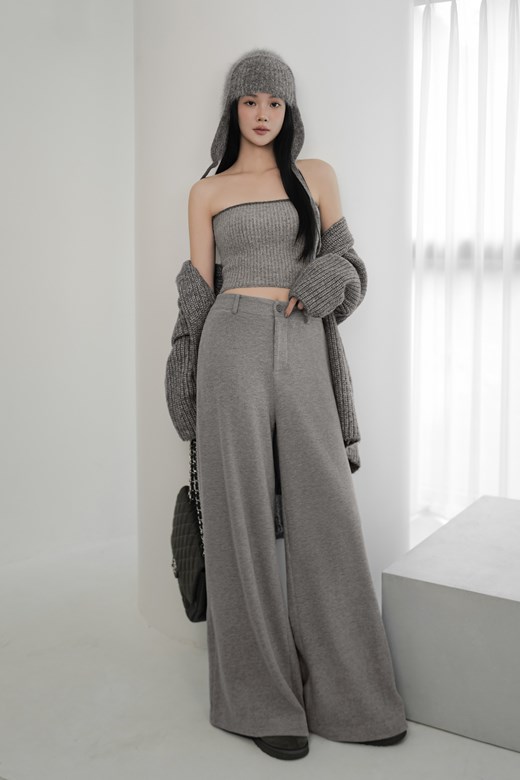 絨感坑條寬鬆長褲