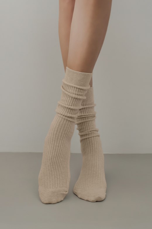 坑條棉質中筒襪