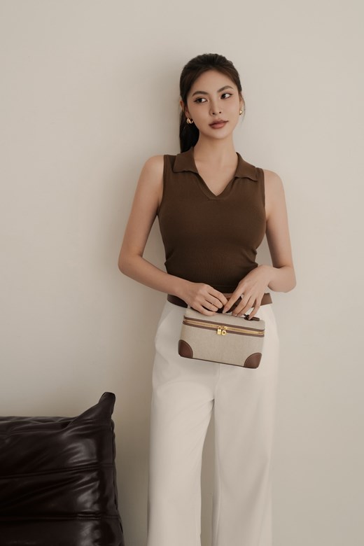 翻領彈力針織背心