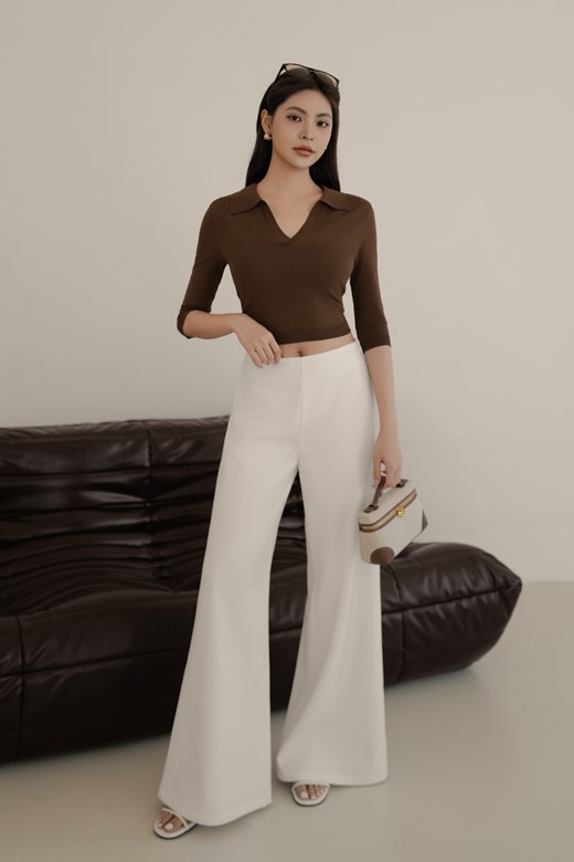 翻領七分袖針織上衣