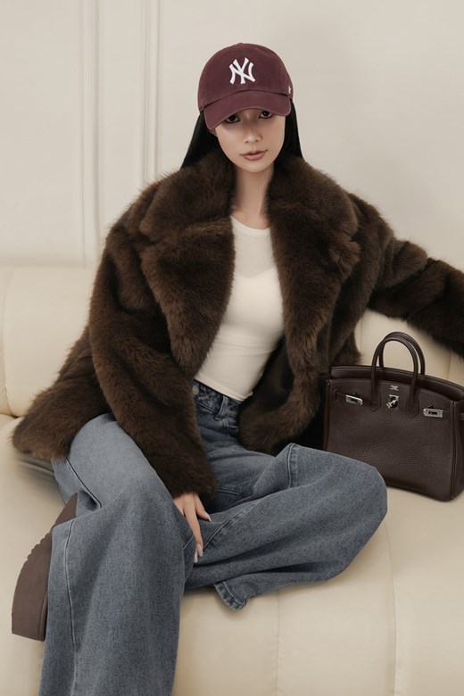 仿皮草翻領毛毛外套