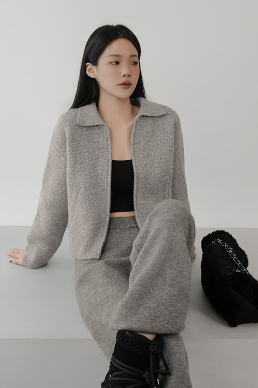 厚絨翻領拉鍊針織外套