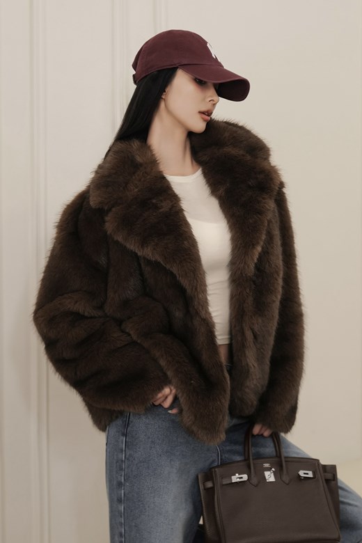 仿皮草翻領毛毛外套