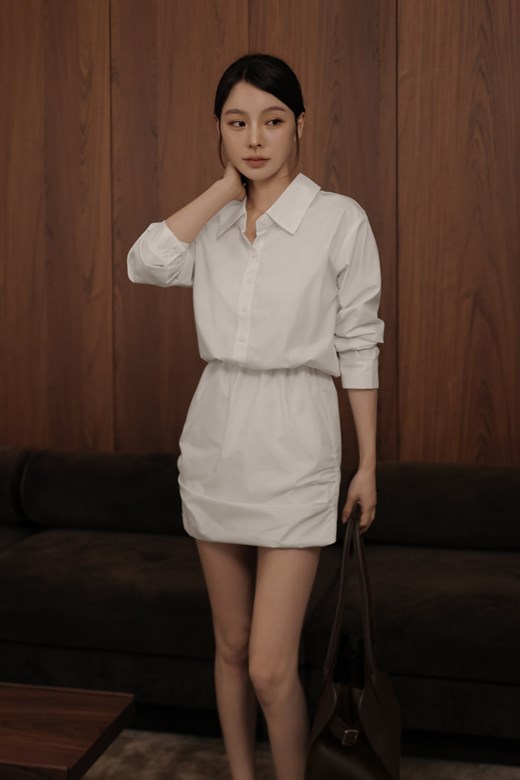 側抓皺襯衫短洋