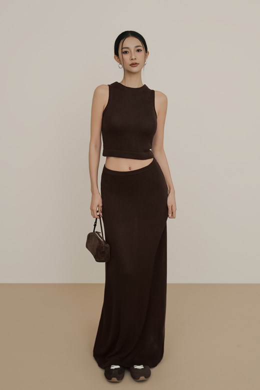 絲光針織傘擺長裙