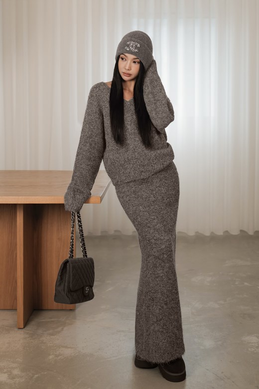 羊駝毛直筒針織長裙