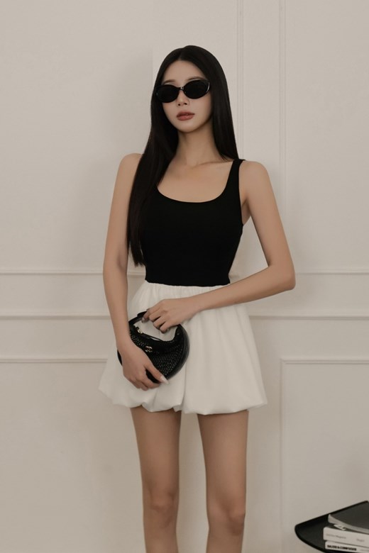 法式拼接澎澎BRA短洋