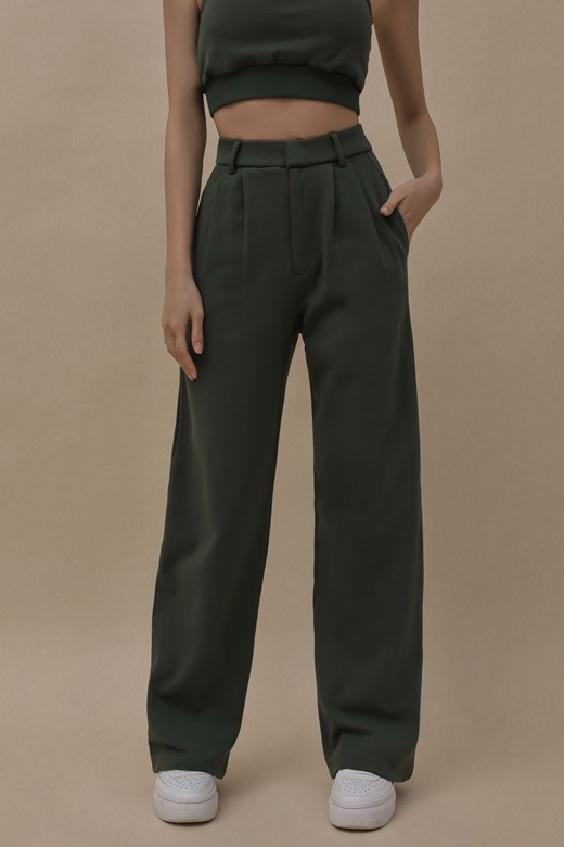 棉質打摺落地長褲