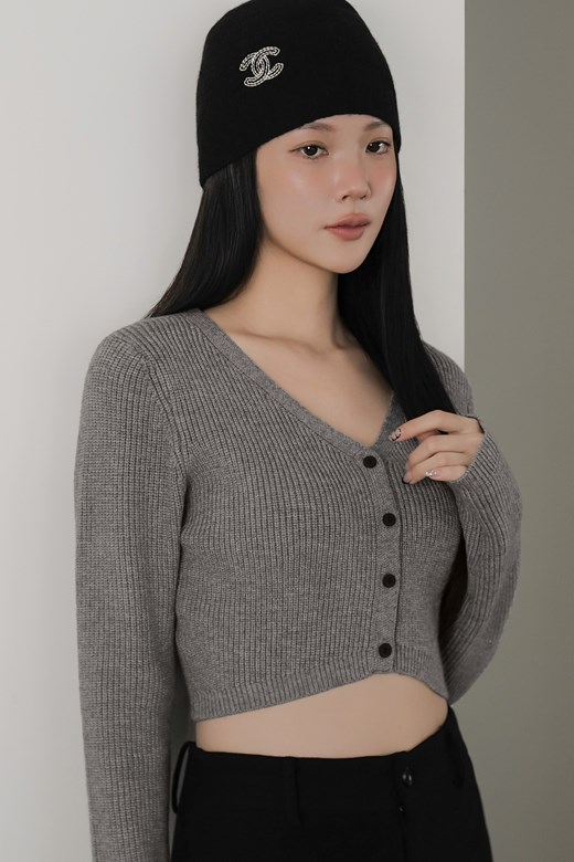 V領撞色釦針織開衫