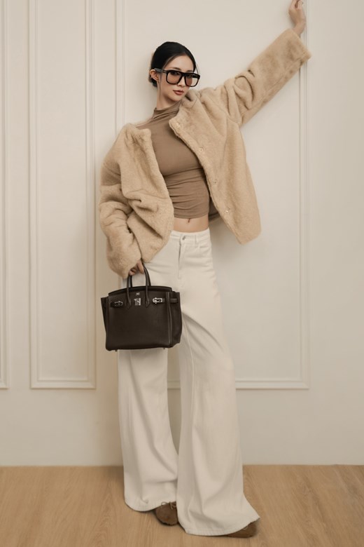 側剪接落地牛仔長褲