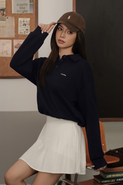 翻領開釦寬鬆棉質衛衣