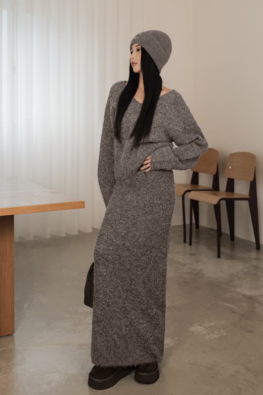 羊駝毛直筒針織長裙