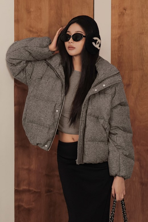 混色毛呢連帽羽絨外套(可拆式)