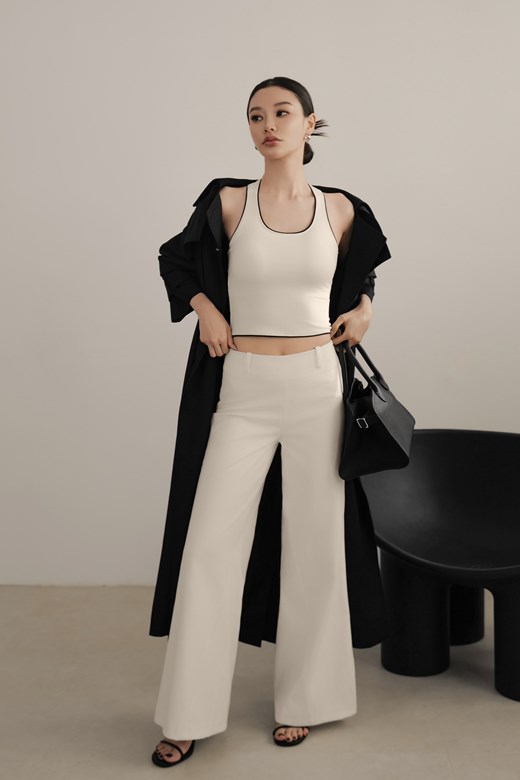 中低腰西裝微喇叭寬褲